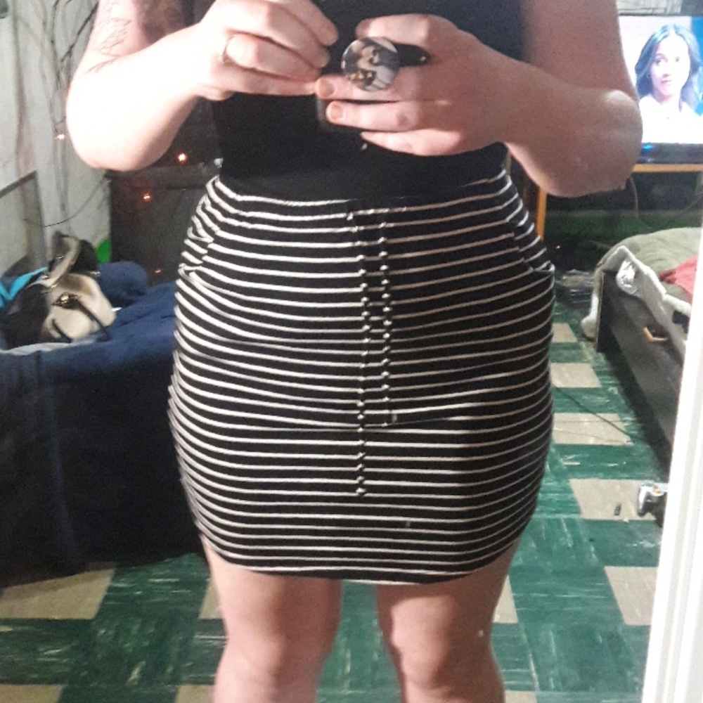 Black and white striped bodycon skirt